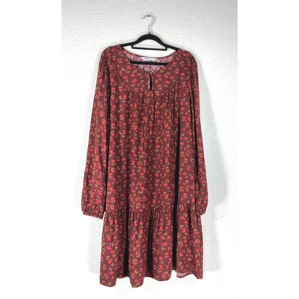 Sonoma Burgundy Floral Tiered Dress - XL - Long Sleeve Boho Cottagecore Fall